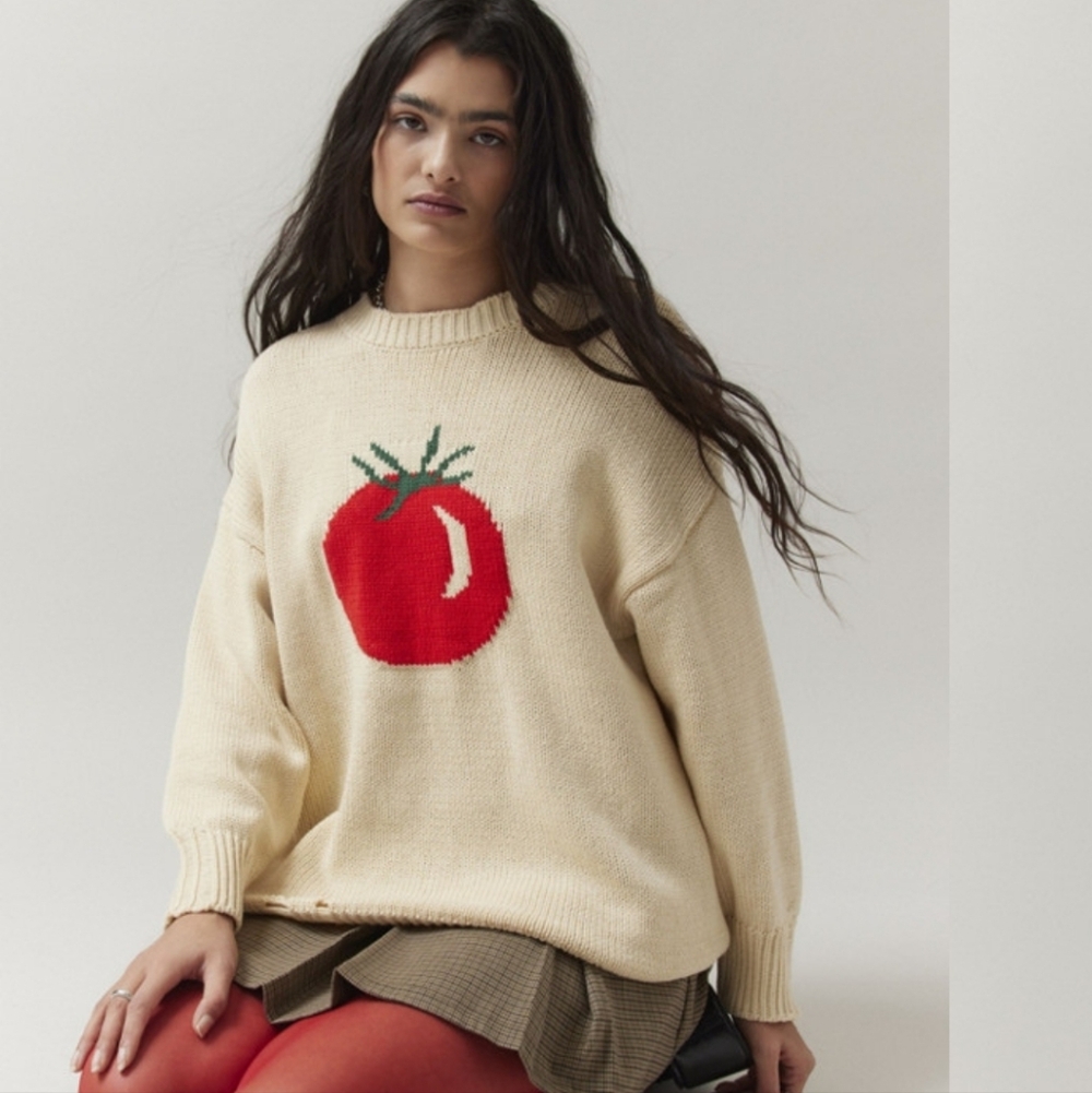 BDG Cream Sweater with Tomato Motif